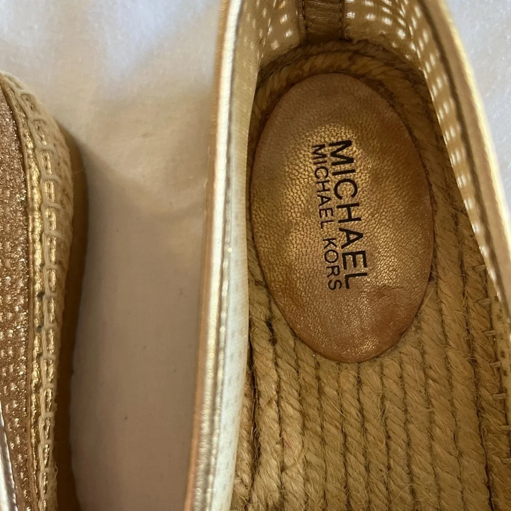 Michael Kors Hastings Metallic Linen Slip on Gold Espadrille Loafer Womens sz 6M